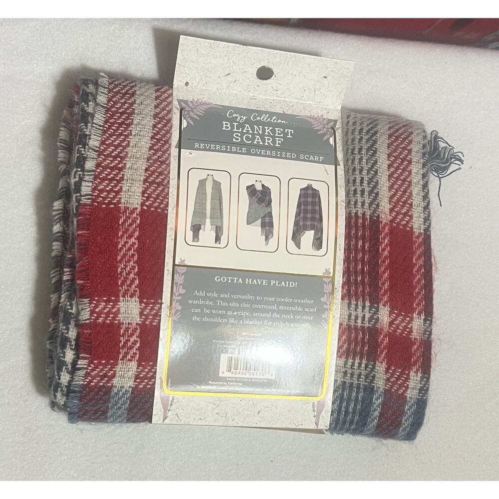 Cozy Reversible Oversized Blanket Scarf 26 X 78 Inches Multi Colored‎ Plaid New